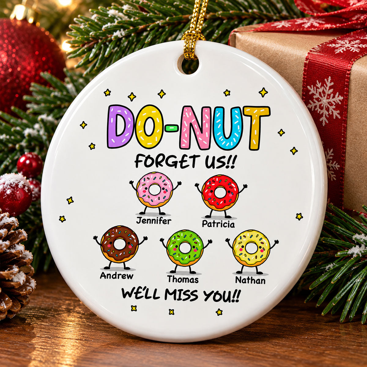 Donut Forget Us - Personalized Ceramic Ornament - Christmas Gift For Coworkers