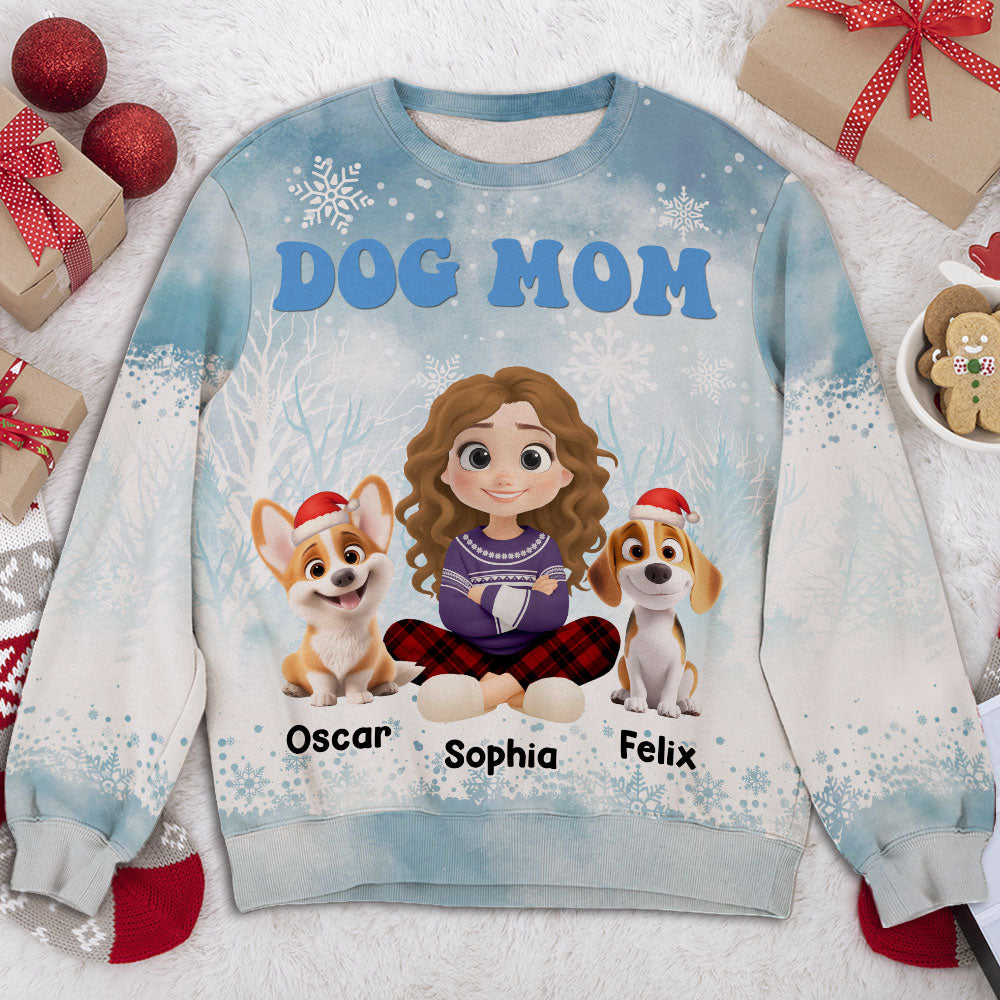 Dog Mom Christmas 2025 - Personalized All-Over-Print Sweatshirt