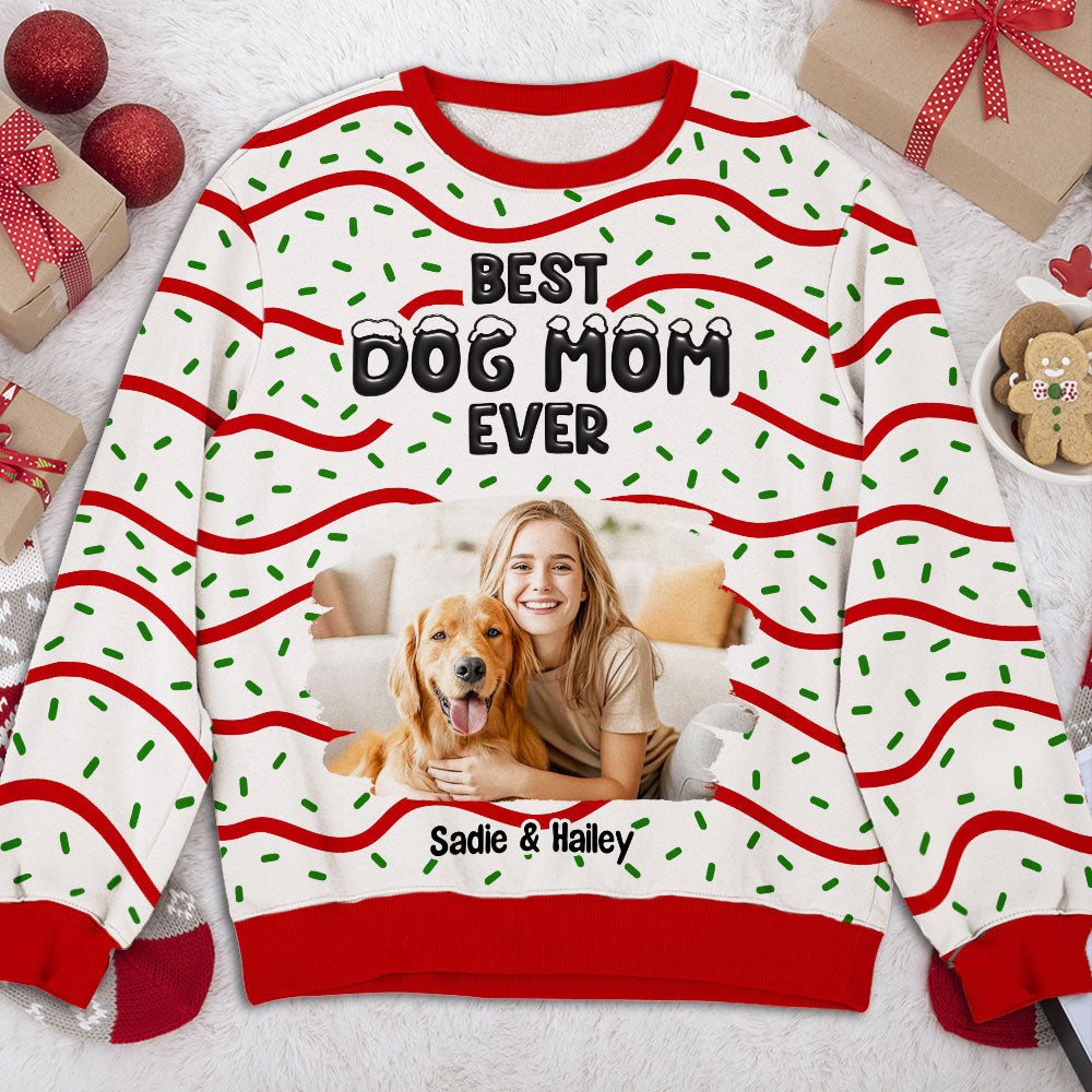 Best Dog Mom Cake Cartoon Photo - Personalized All-Over-Print Sweatshirt - Christmas Gift For Family