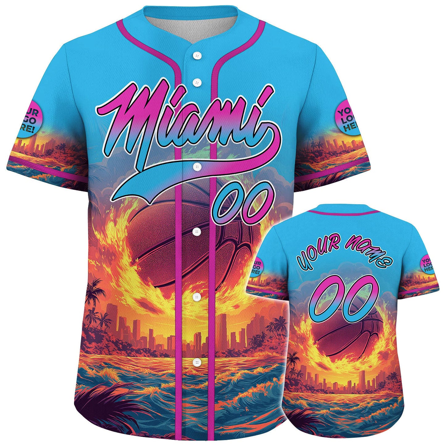 Pink Light Blue Miami Giant Basketball Fall Down City Custom Name Baseball Jerseys For Men & Women