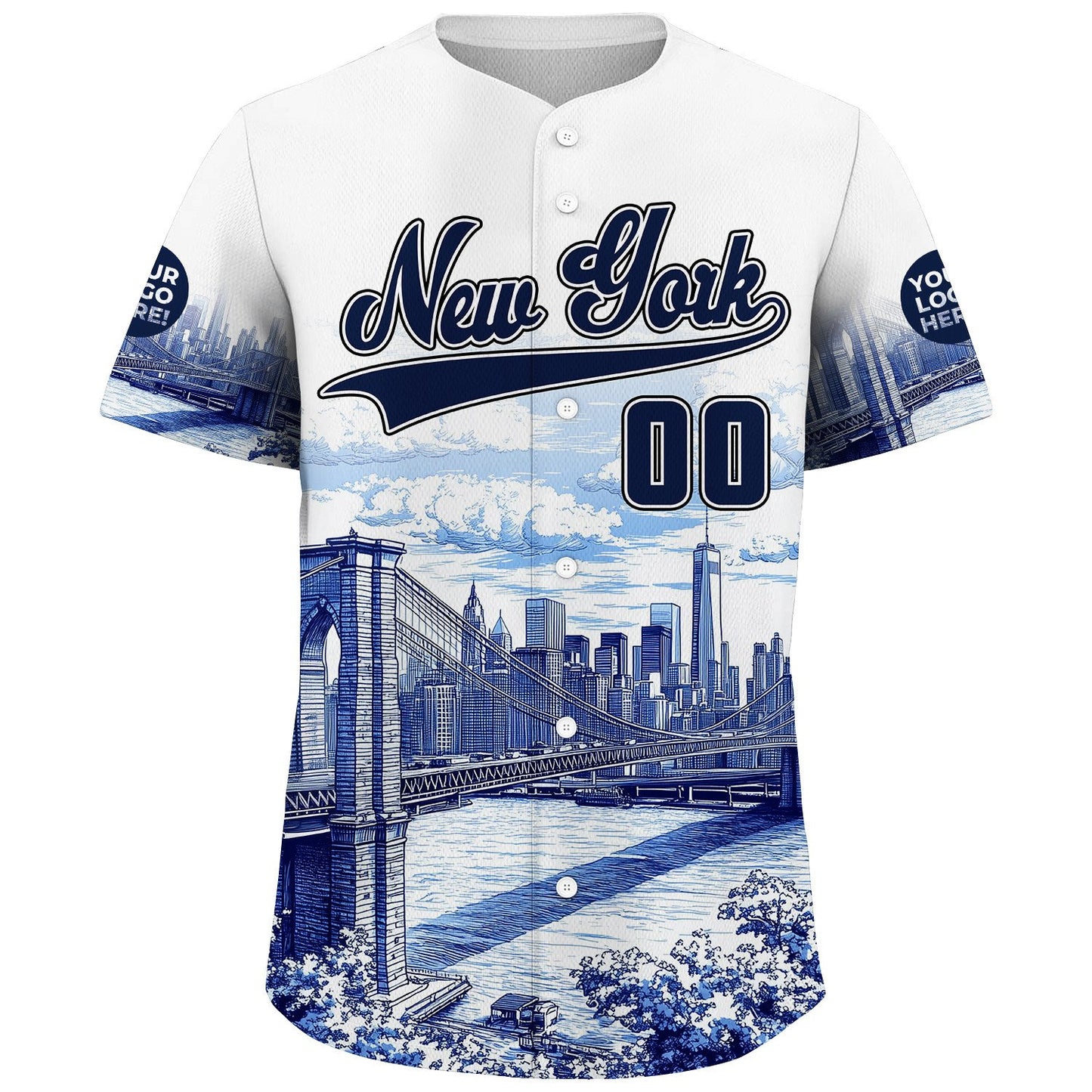 Navy White New York City Brooklyn Bridge Empire State Building Custom Name Baseball Jerseys For Men & Women
