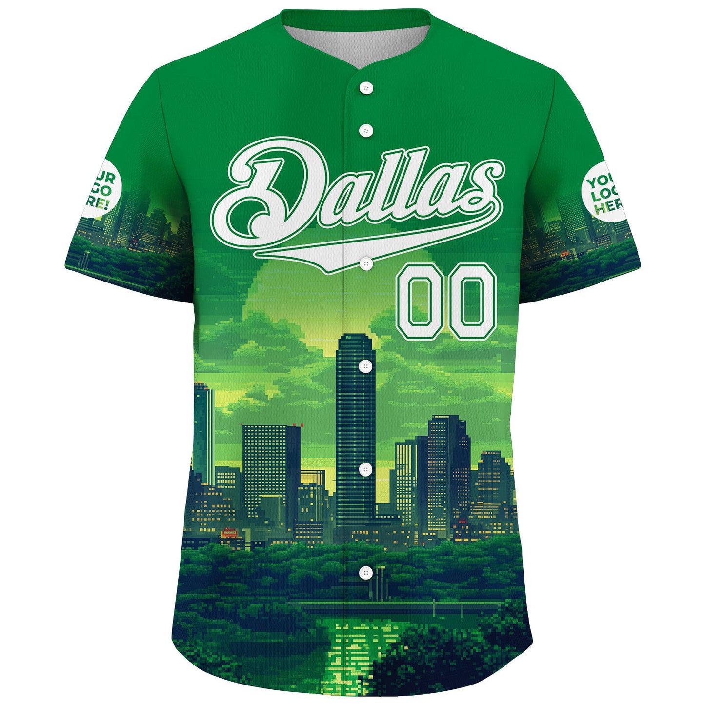 White Victory Green Dallas City JPMorgan Chase Tower Pixel Style Custom Name Baseball Jerseys For Men & Women