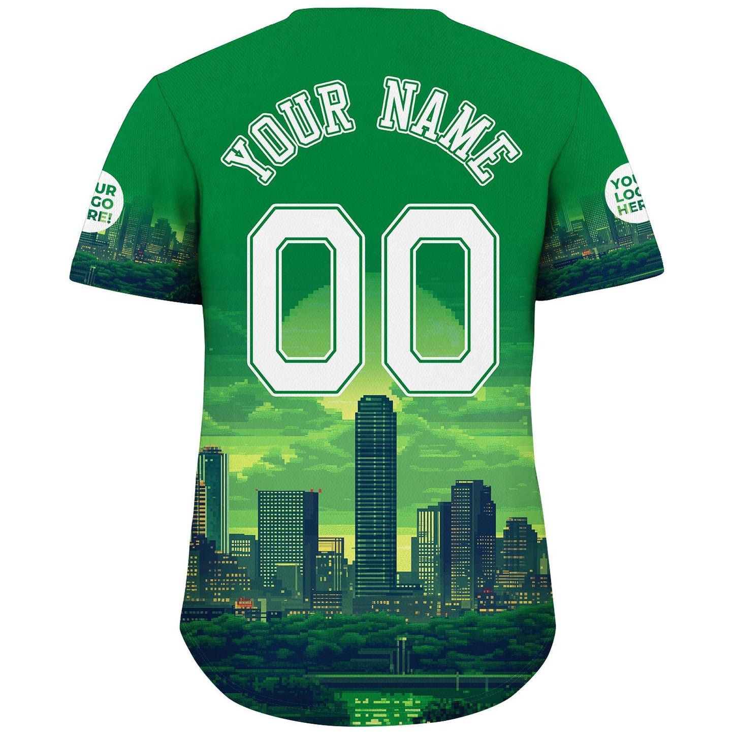 White Victory Green Dallas City JPMorgan Chase Tower Pixel Style Custom Name Baseball Jerseys For Men & Women