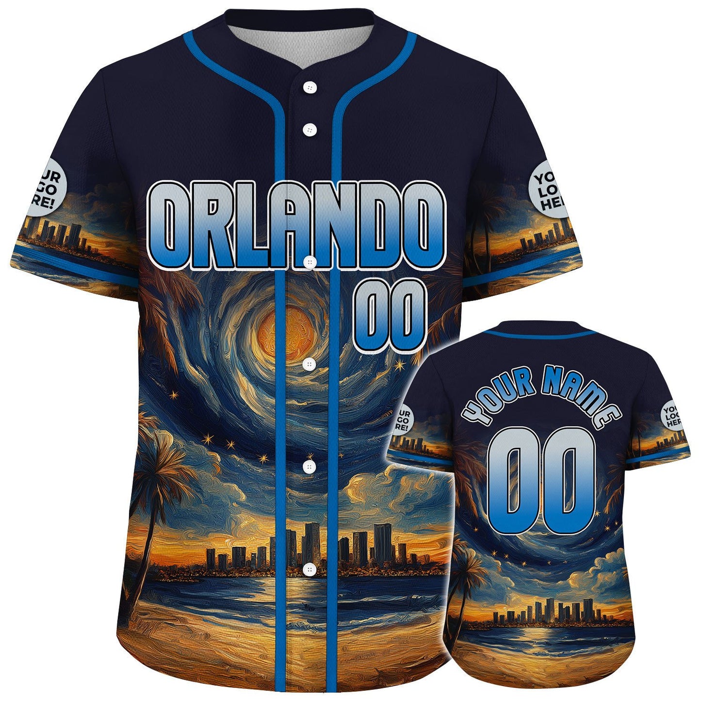 Silver Black Orlando Florida Basket Tornado Galaxy City Night Custom Name Baseball Jerseys For Men & Women