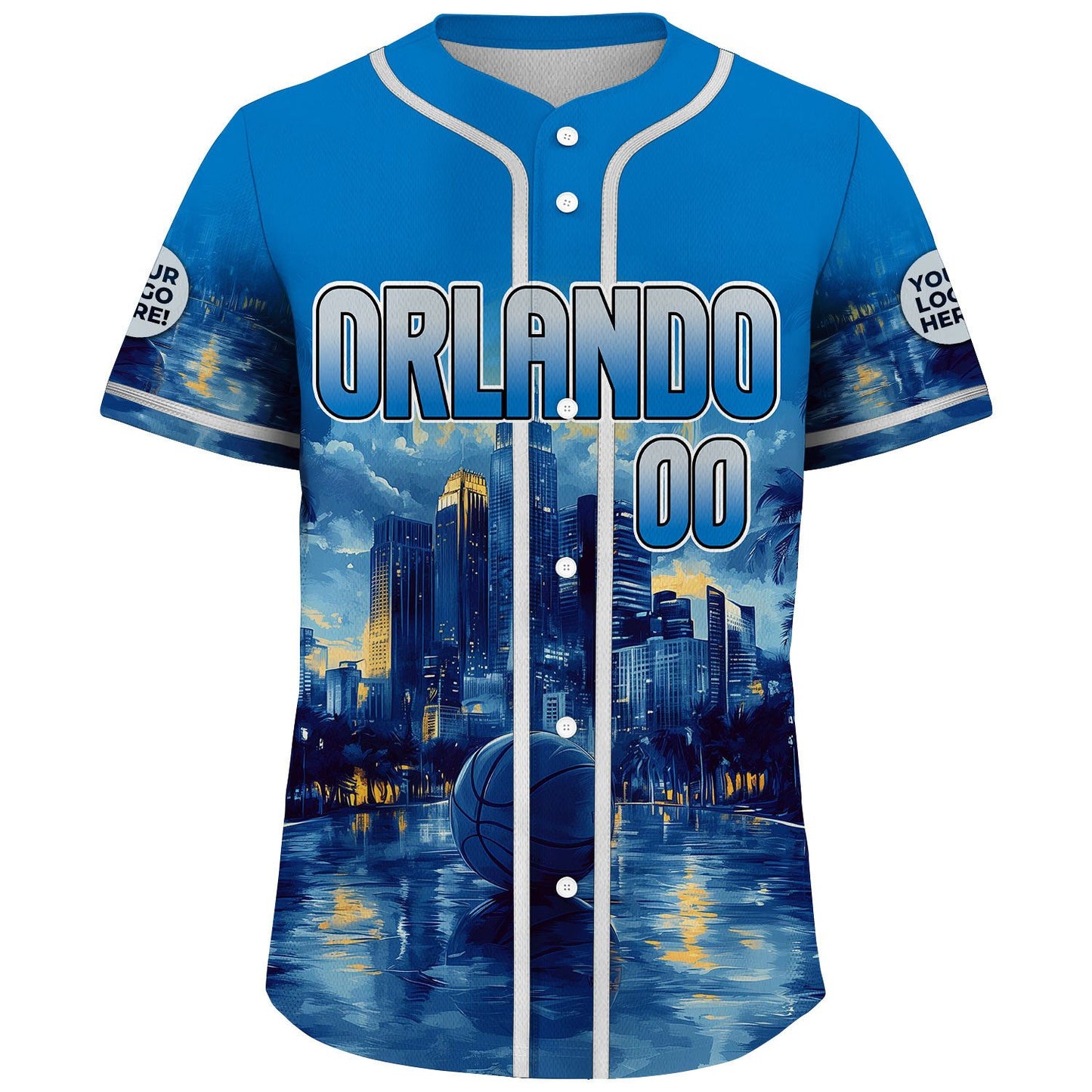 Silver Magic Blue Orlando Florida Basket Reflecting City Skyline Custom Name Baseball Jerseys For Men & Women