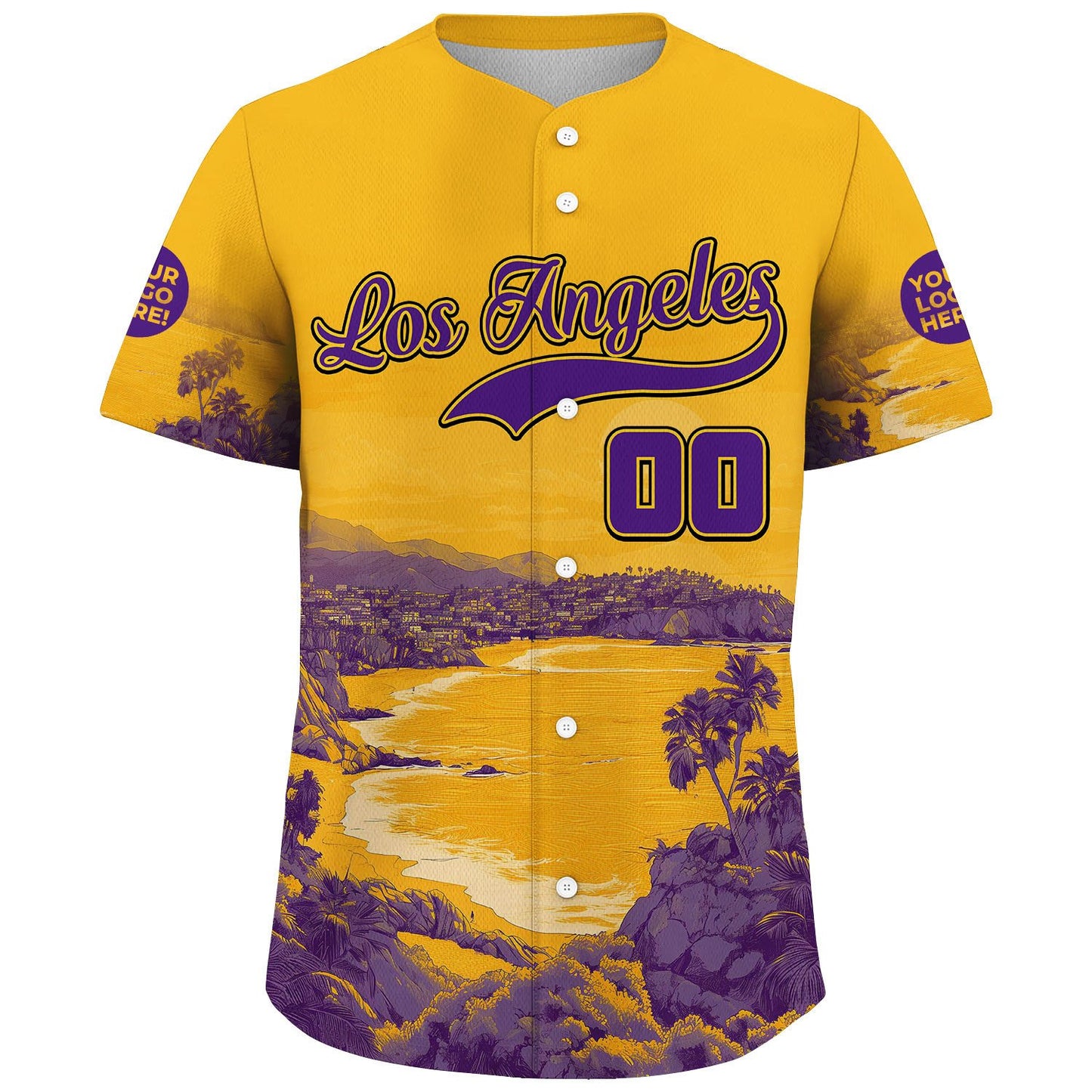 Purple Gold Los Angeles Beachfront Summer Vibe Custom Name Baseball Jerseys For Men & Women