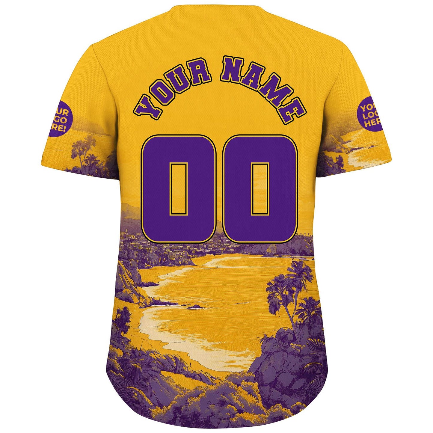 Purple Gold Los Angeles Beachfront Summer Vibe Custom Name Baseball Jerseys For Men & Women