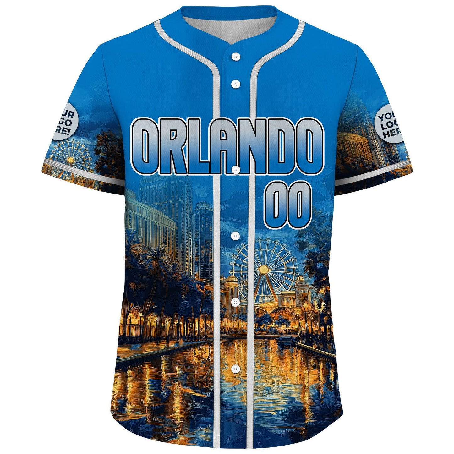 Silver Magic Blue Orlando Florida The Orlando Eye ICON Park Night Light Custom Name Baseball Jerseys For Men & Women