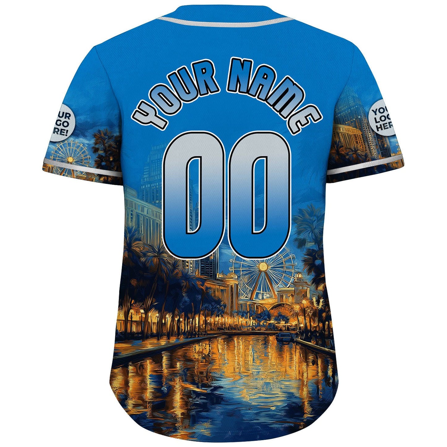 Silver Magic Blue Orlando Florida The Orlando Eye ICON Park Night Light Custom Name Baseball Jerseys For Men & Women