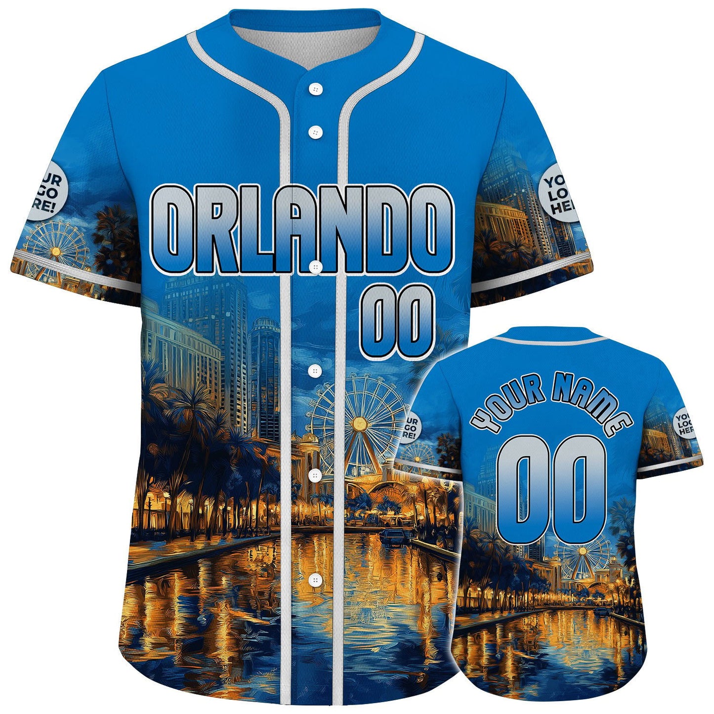 Silver Magic Blue Orlando Florida The Orlando Eye ICON Park Night Light Custom Name Baseball Jerseys For Men & Women