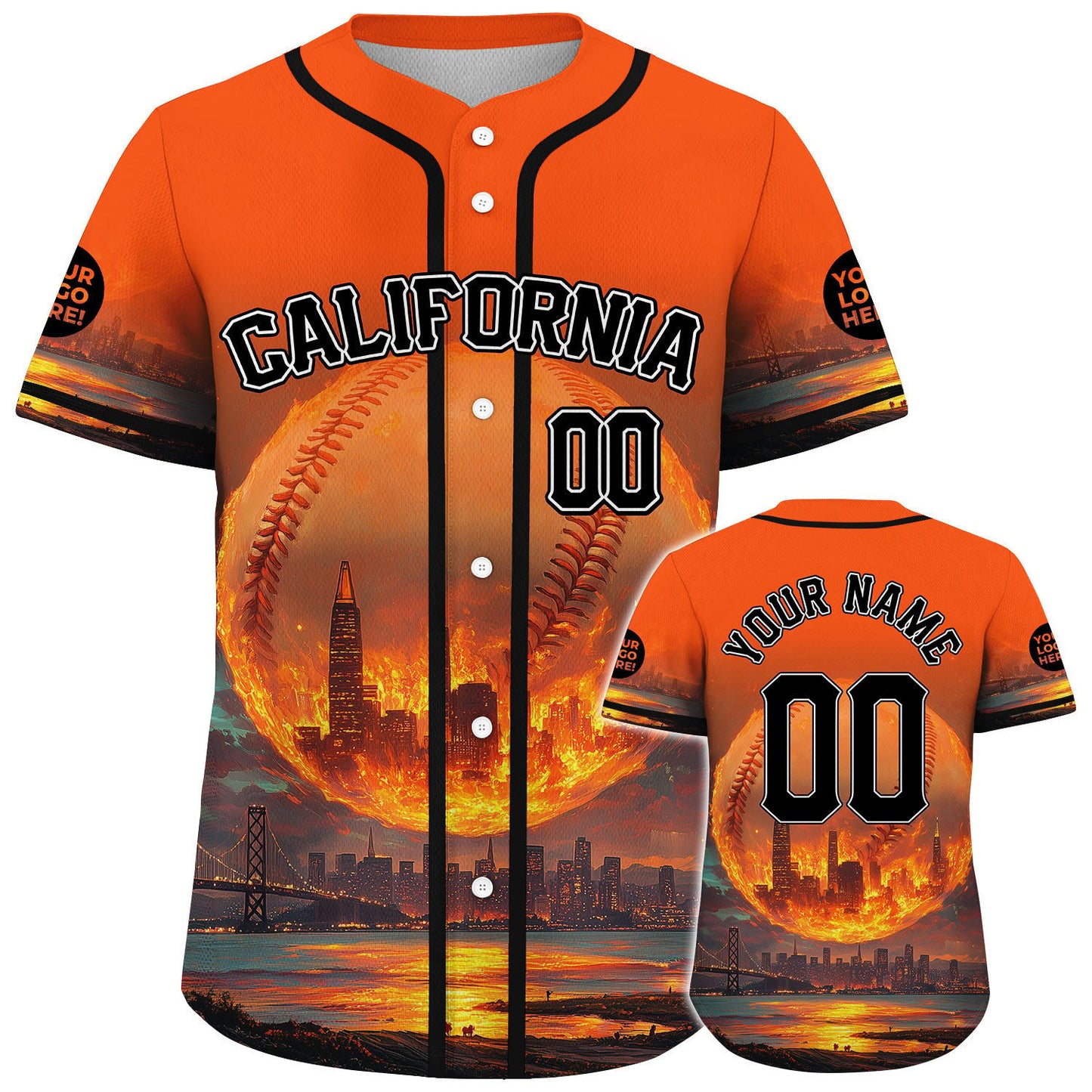 Black Orange California San Francisco City Giant Baseball Transamerica Pyramid Custom Name Baseball Jerseys For Men & Women