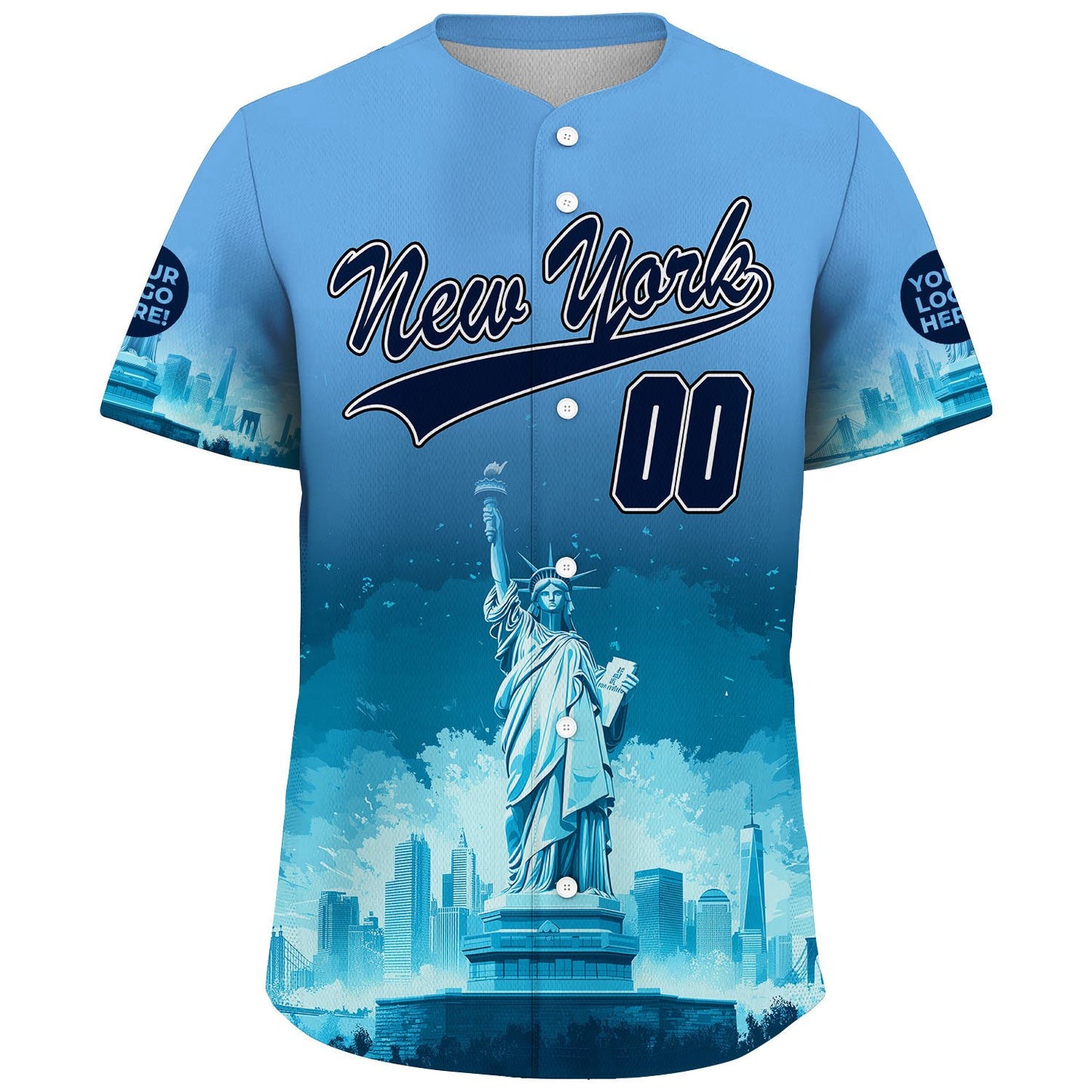 Obsidian Blue Sky Blue New York Statue Of Liberty Frozen City Custom Name Baseball Jerseys For Men & Women
