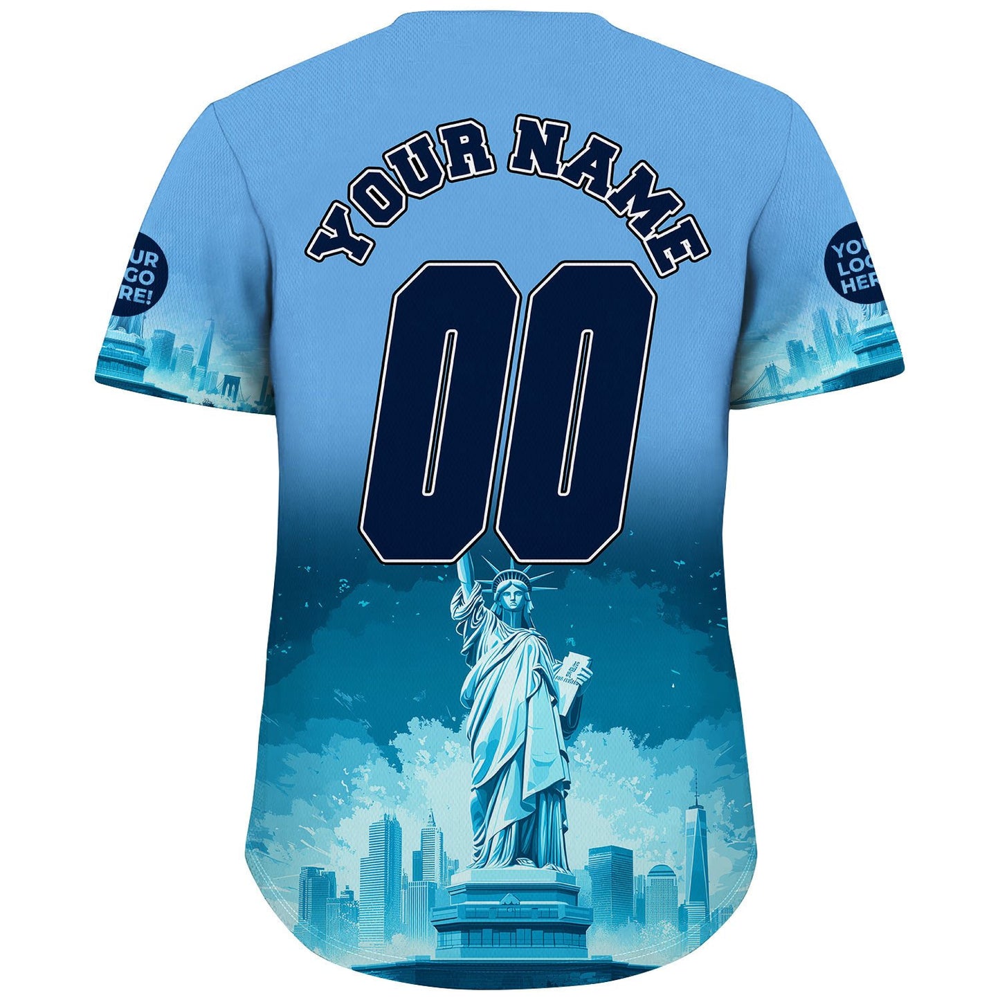Obsidian Blue Sky Blue New York Statue Of Liberty Frozen City Custom Name Baseball Jerseys For Men & Women