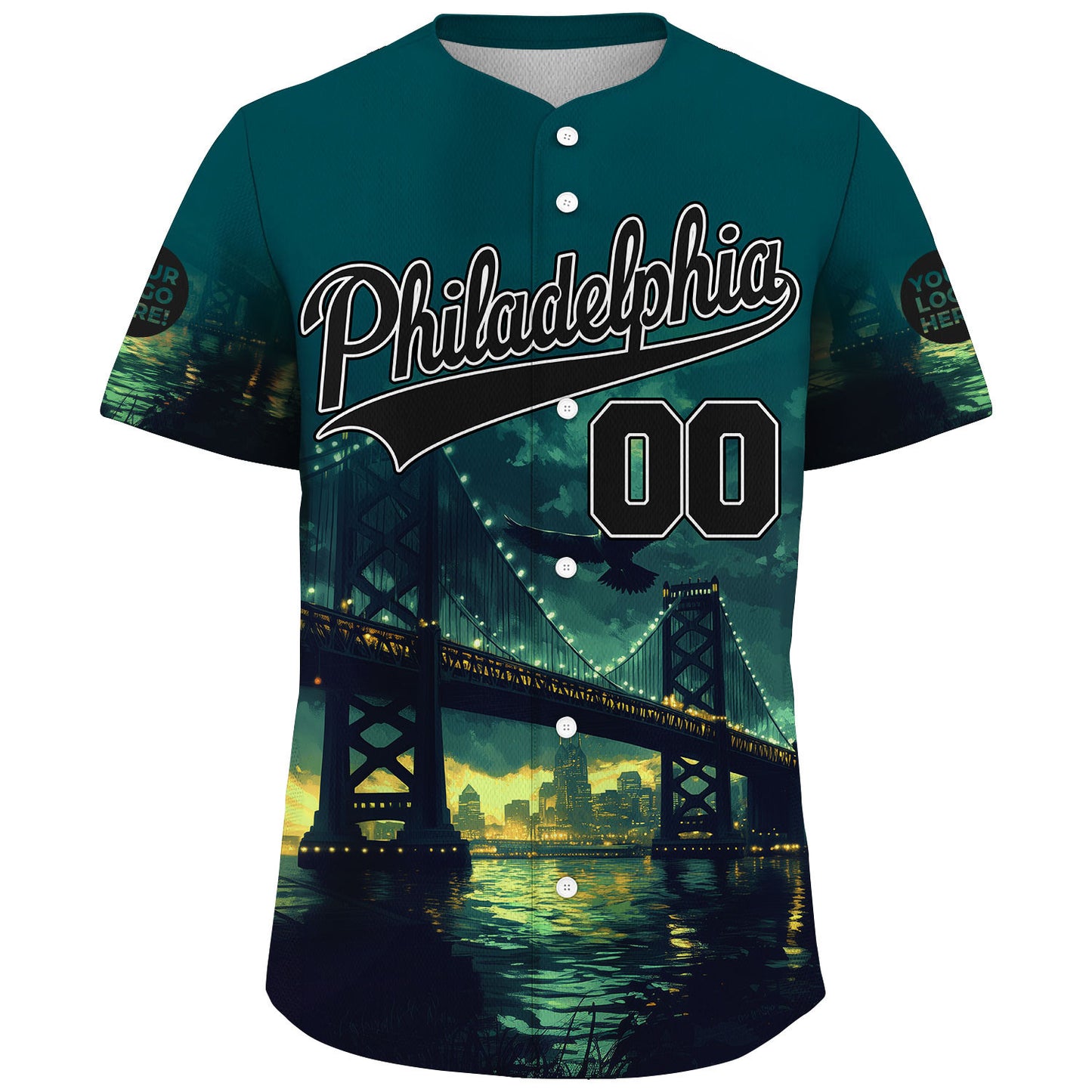 Black Midnight Green Philadelphia Pennsylvania City Fort Pitt Bridge Liberty Place Towers Golden Night Custom Name Baseball Jerseys For Men & Women