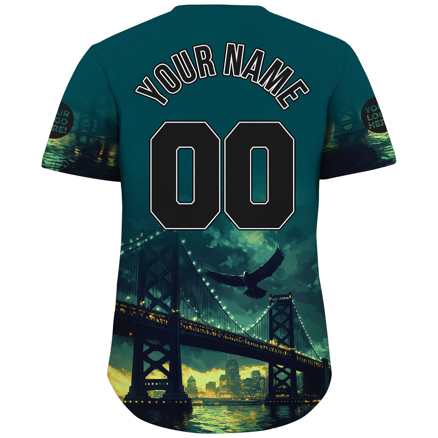Black Midnight Green Philadelphia Pennsylvania City Fort Pitt Bridge Liberty Place Towers Golden Night Custom Name Baseball Jerseys For Men & Women