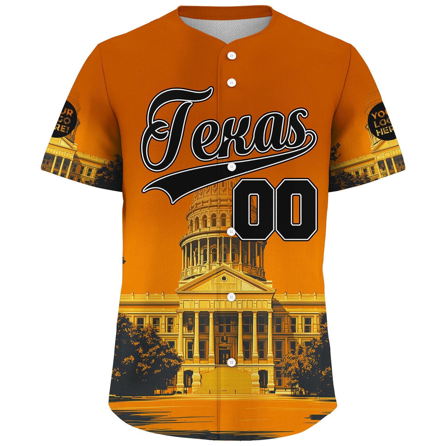 Dark Grey Burnt Orange Texas State Capitol In Dawn Custom Name Baseball Jerseys For Men & Women