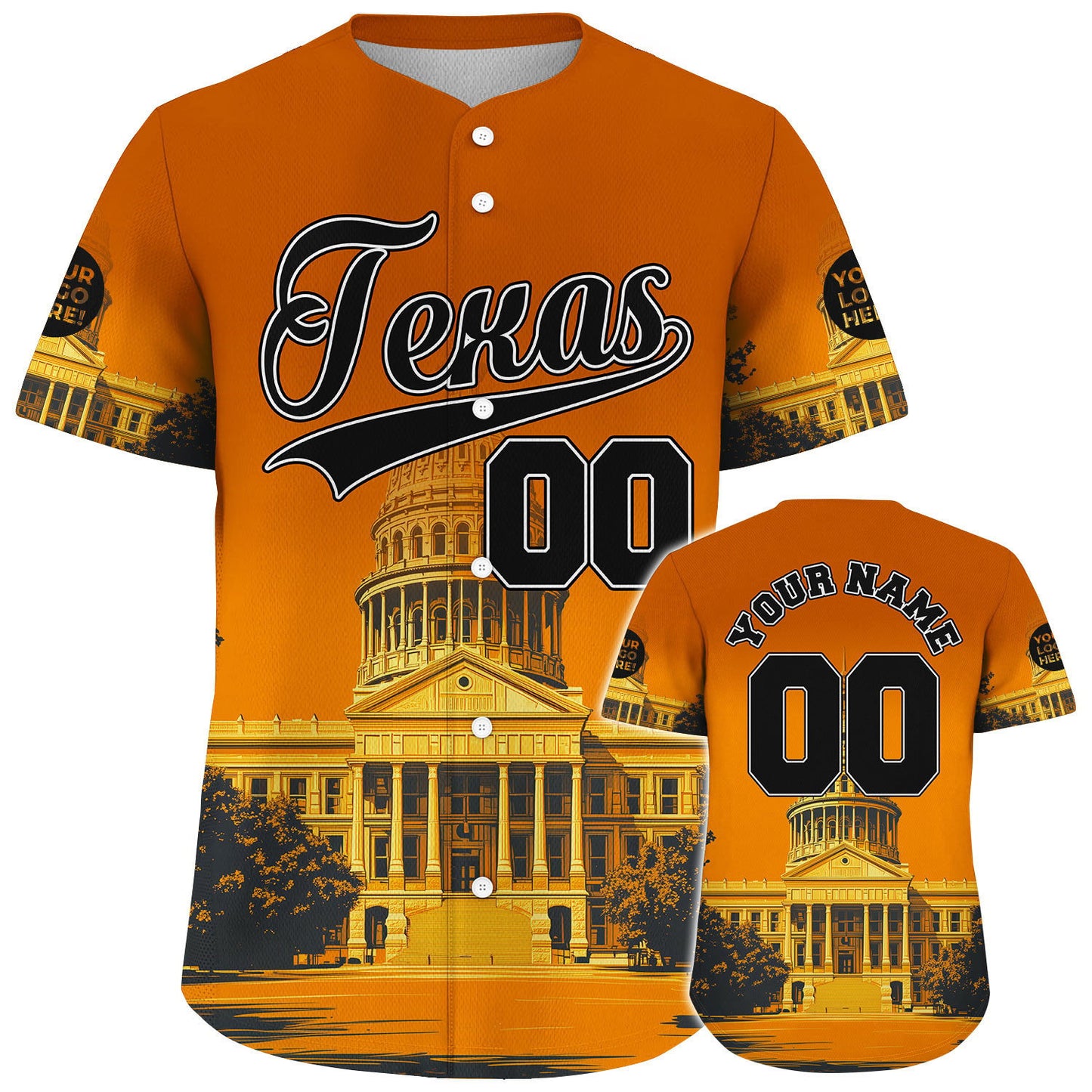 Dark Grey Burnt Orange Texas State Capitol In Dawn Custom Name Baseball Jerseys For Men & Women