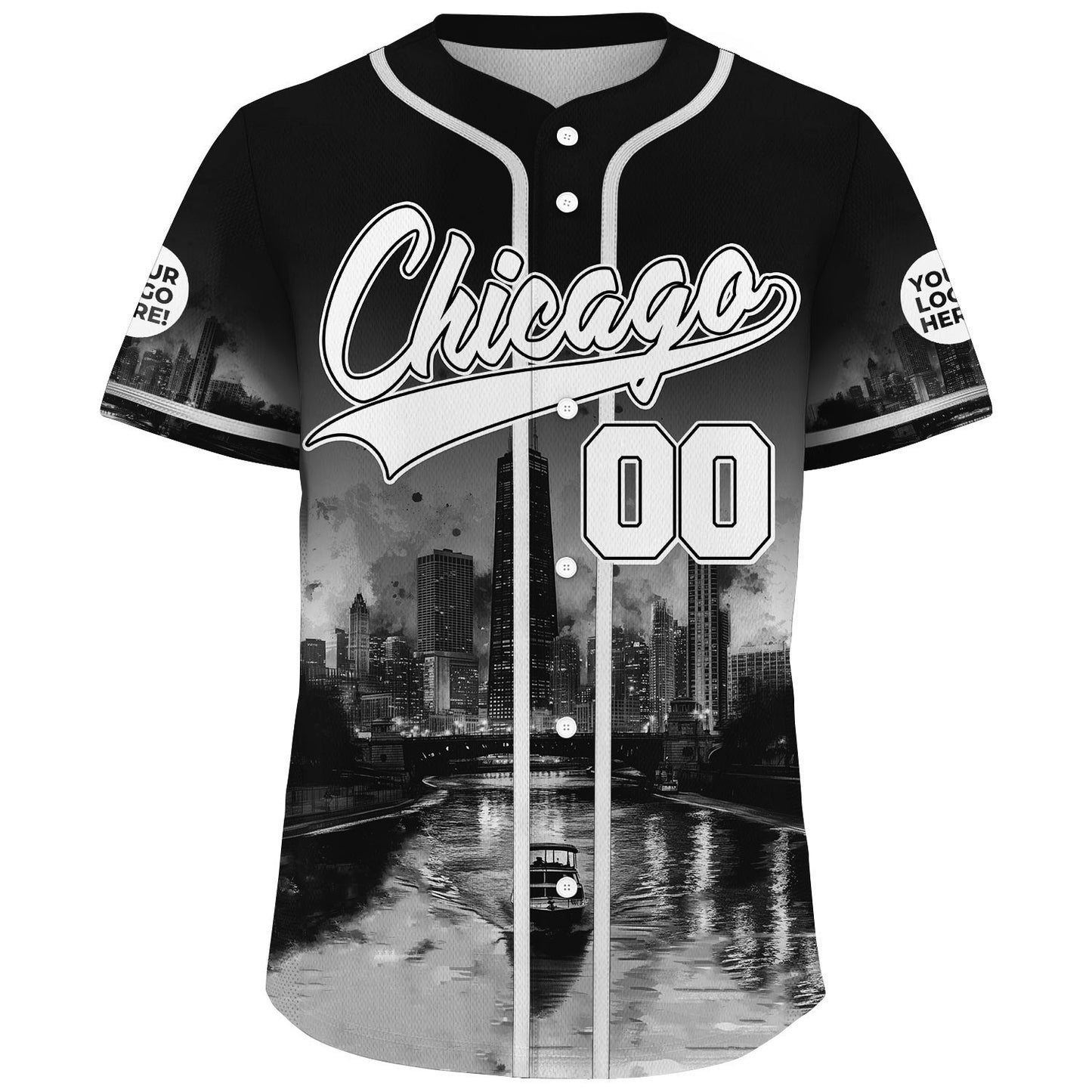 White Black Chicago Illinois John Hancock Center Starry Night Custom Name Baseball Jerseys For Men & Women