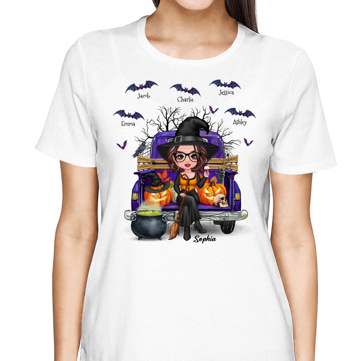 Grandma Mom Halloween On Purple Truck - Personalized Shirt - Gift For Grandma, Mom