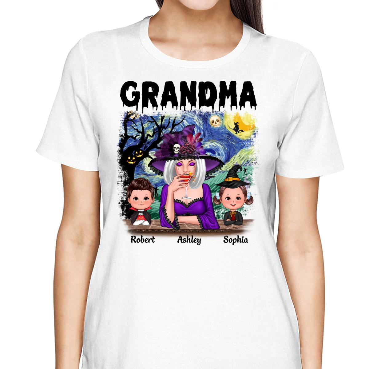 Grandma Mom Kids Scary Night Halloween - Personalized Shirt - Gift For Grandma, Mom