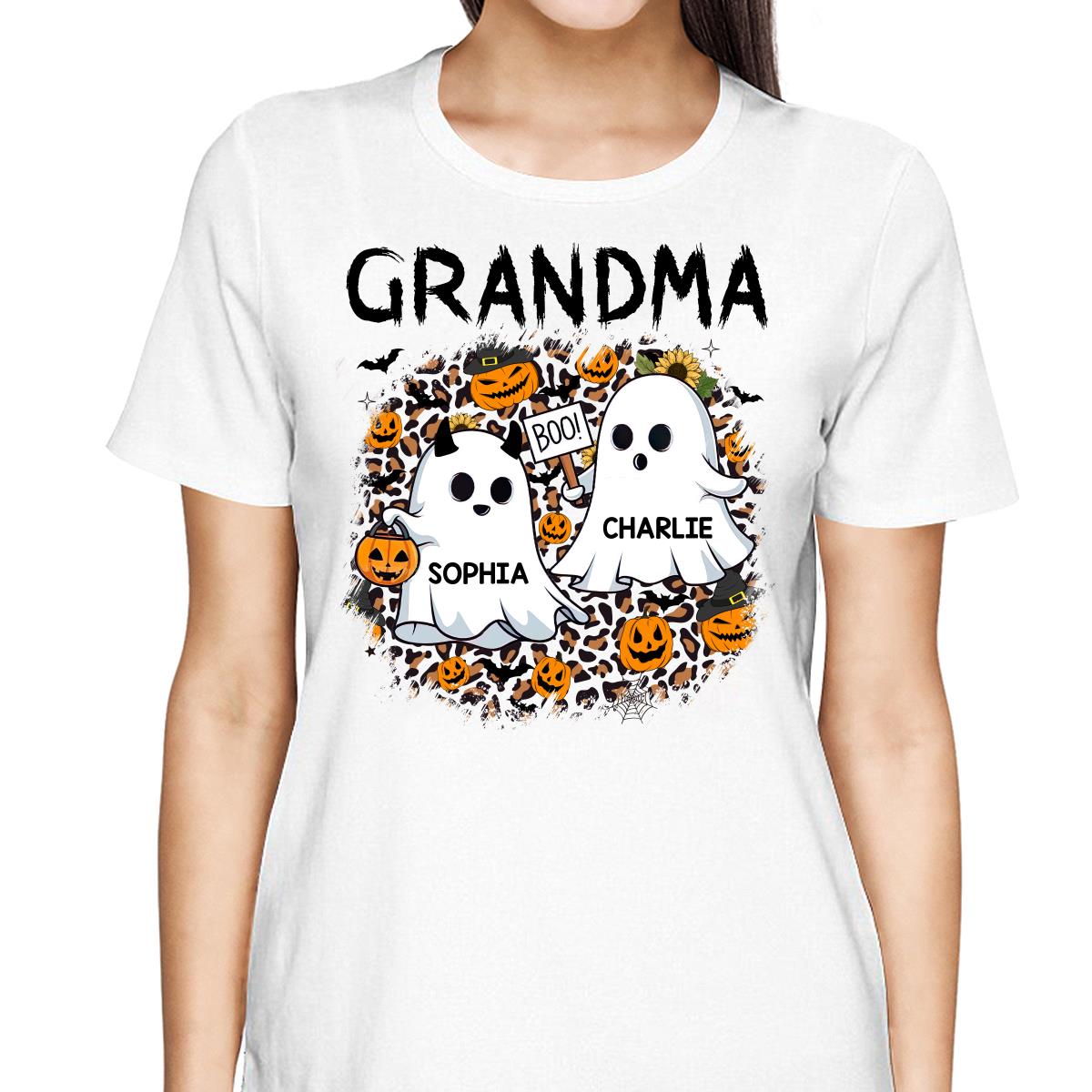Grandma Mom Leopard Boo Kids - Personalized Shirt - Gift For Grandma, Mom