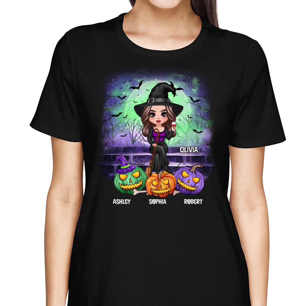 Halloween Grandma Mom On Stair Pumpkins - Personalized Shirt - Gift For Grandma, Mom