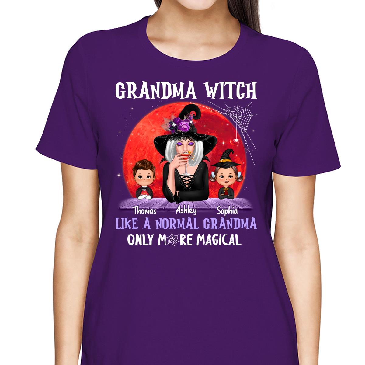 Halloween Red Moon Grandma Witch Like Normal More Magical - Personalized Shirt - Gift For Grandma