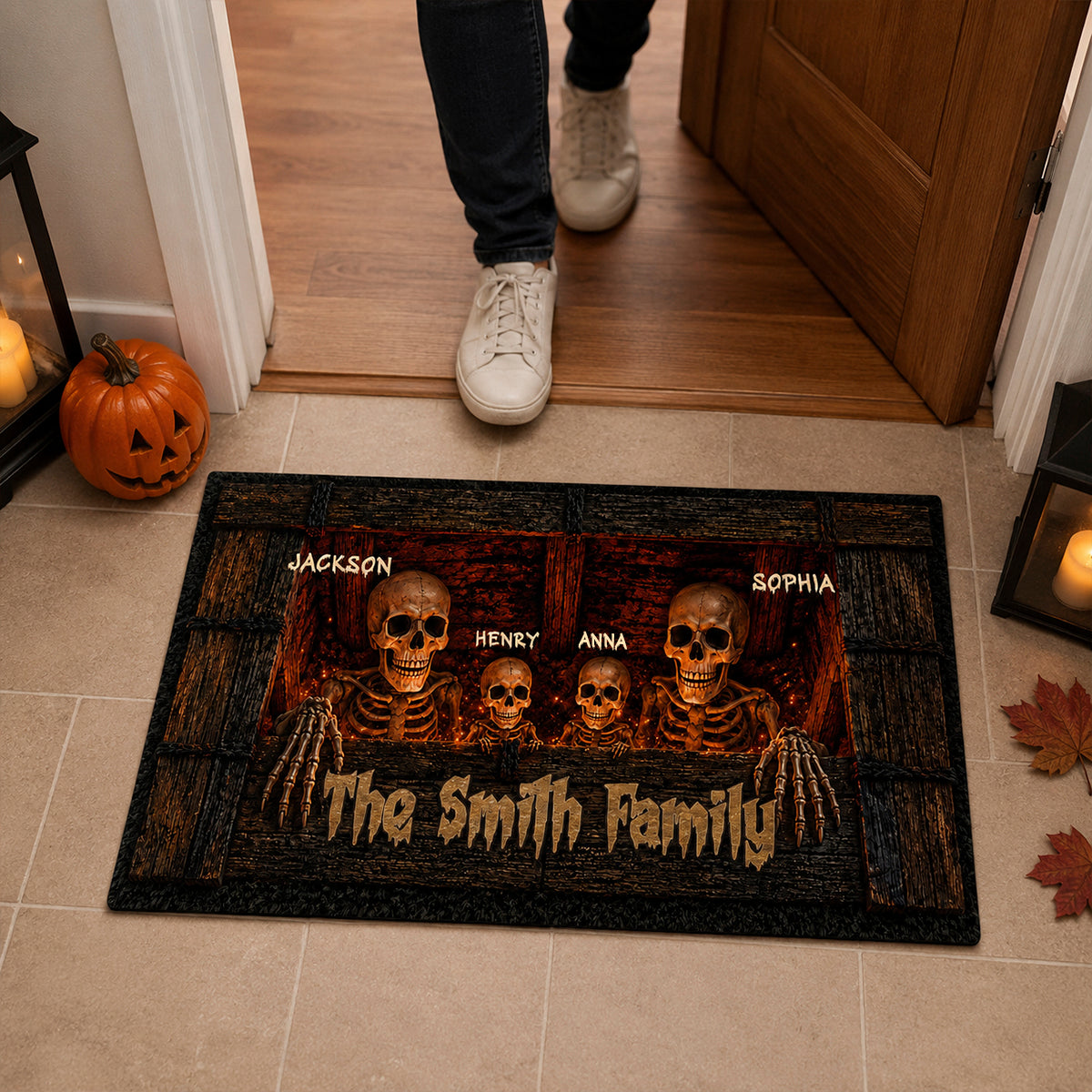 Halloween Skeleton Family Welcome - Personalized Doormat - Gift For Family