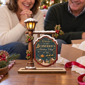 Personalized Christmas village wood plaque as a family gift