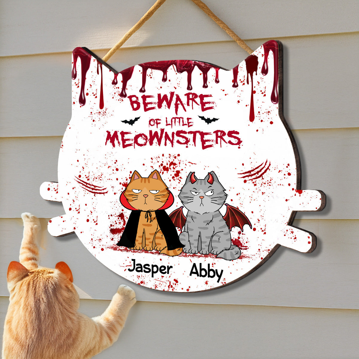 Halloween Beware Of Little Monsters Cats Personalized Door Sign