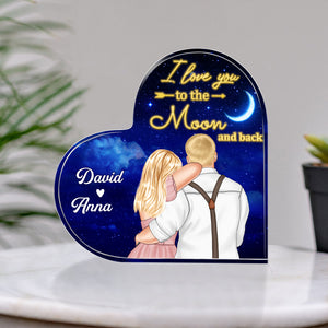 I Love You To The Moon And Back personalized heart shaped acrylic plaque