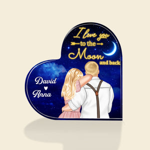 I Love You To The Moon And Back personalized heart shaped acrylic plaque