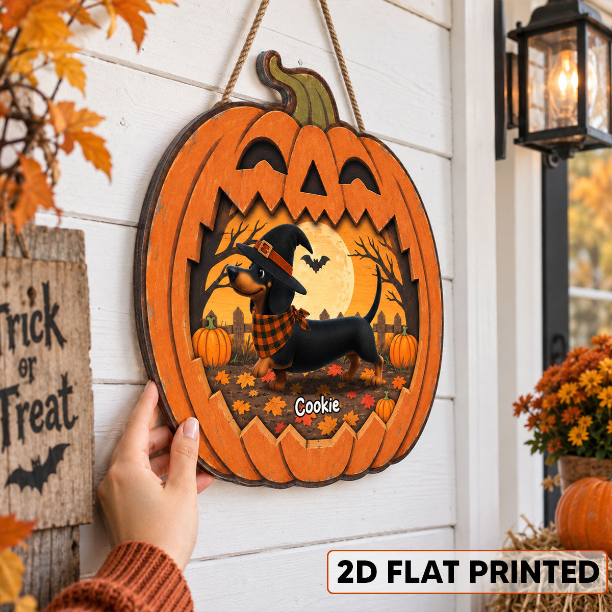 Halloween Dachshund Happy Halloweenie - Personalized Wood Sign - Gift For Dog Lovers