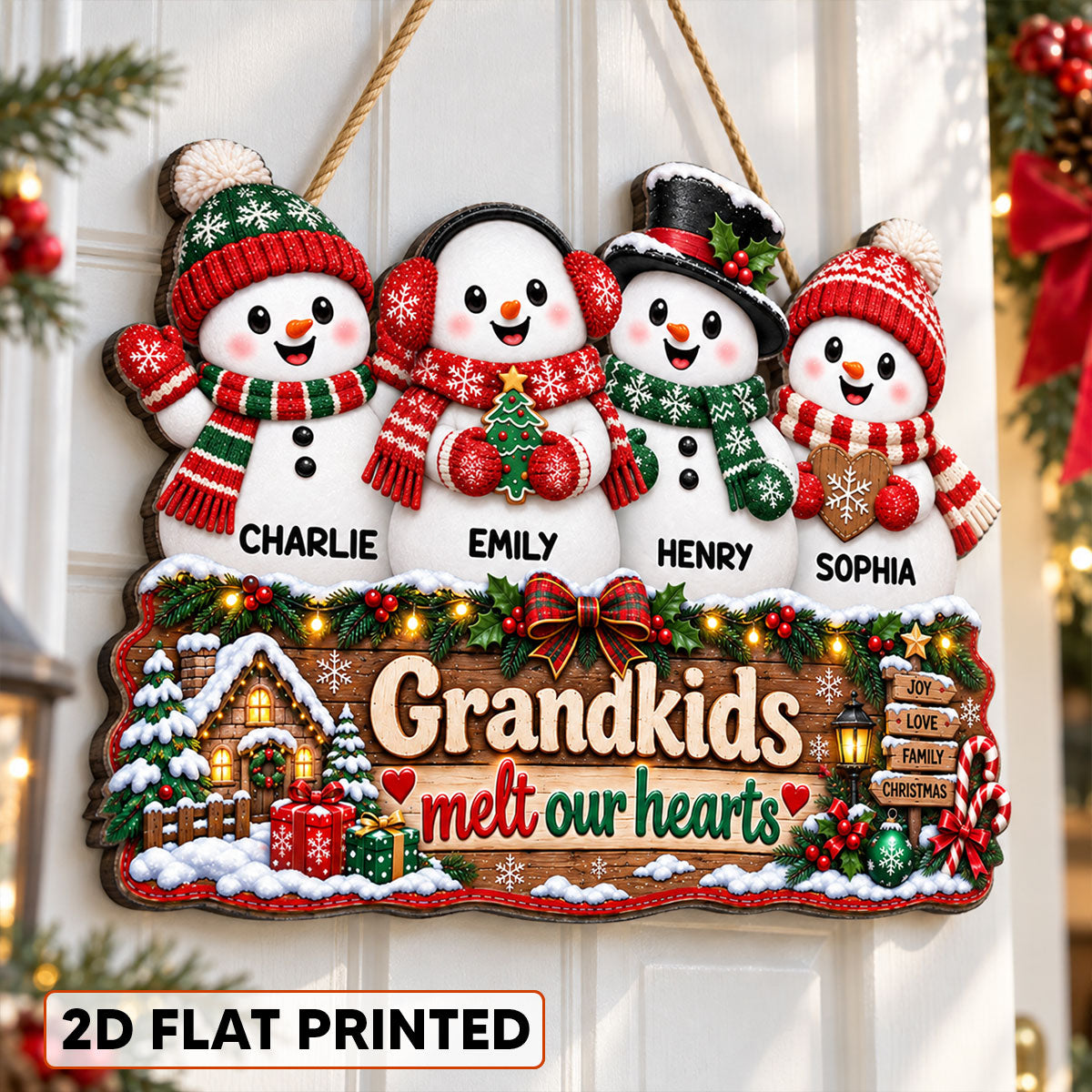 Christmas Snowman Grandkids Melts Our Hearts - Personalized Wood Sign - Christmas Gift For Grandma, Grandpa