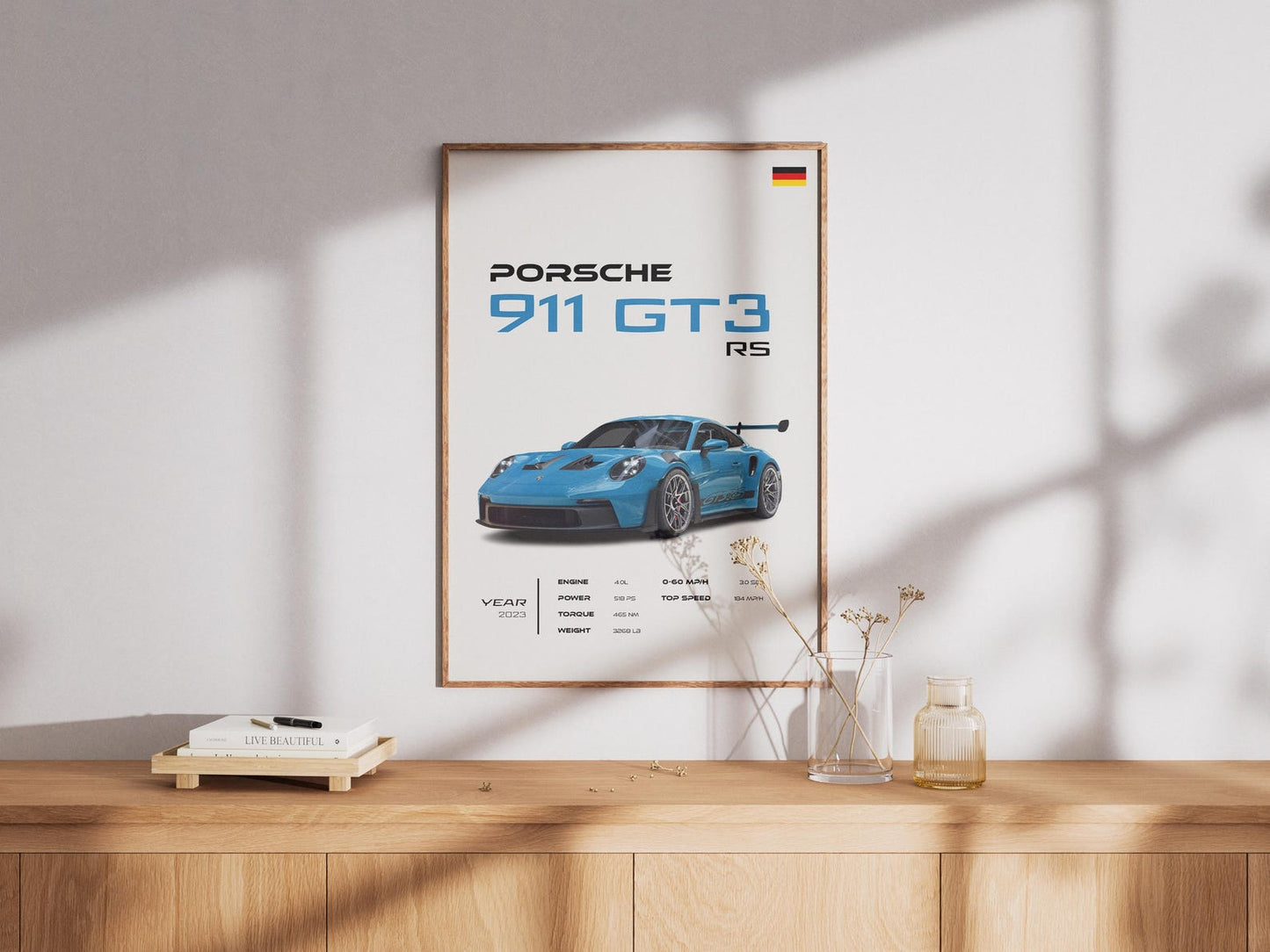 Porsche 911 GT3 RS Poster - High Performance Sports Car Print - Motorsport Wall Art - Office Wall Decor - Car Lovers Gift