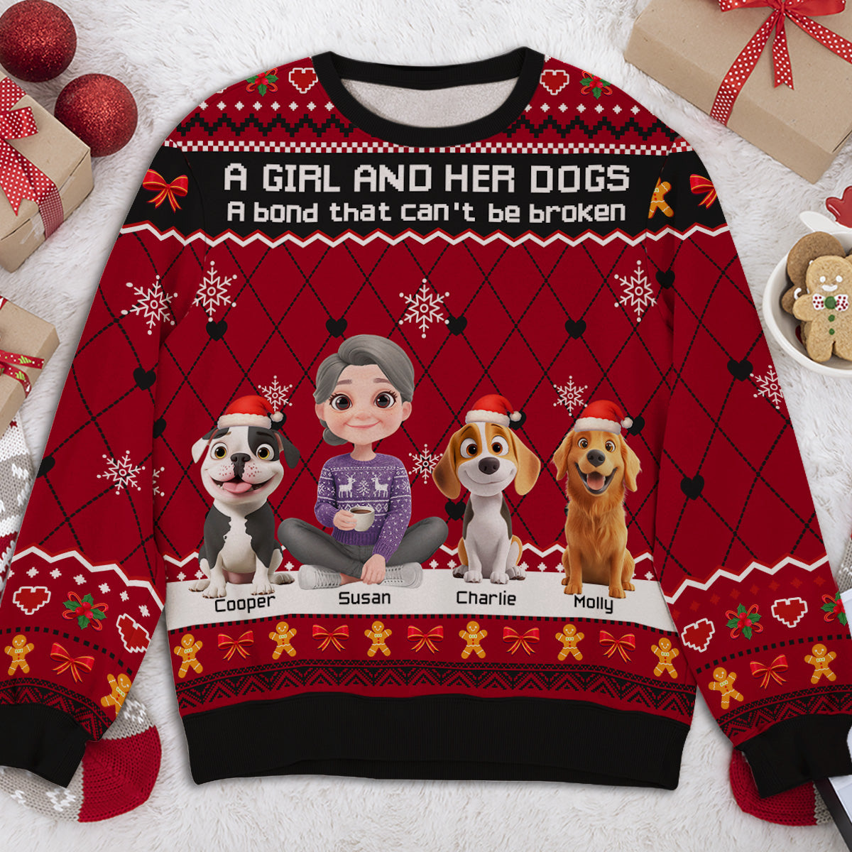 Just A Girl Who Loves Her Dog Christmas Ver 2 - Personalized All-Over-Print Sweatshirt