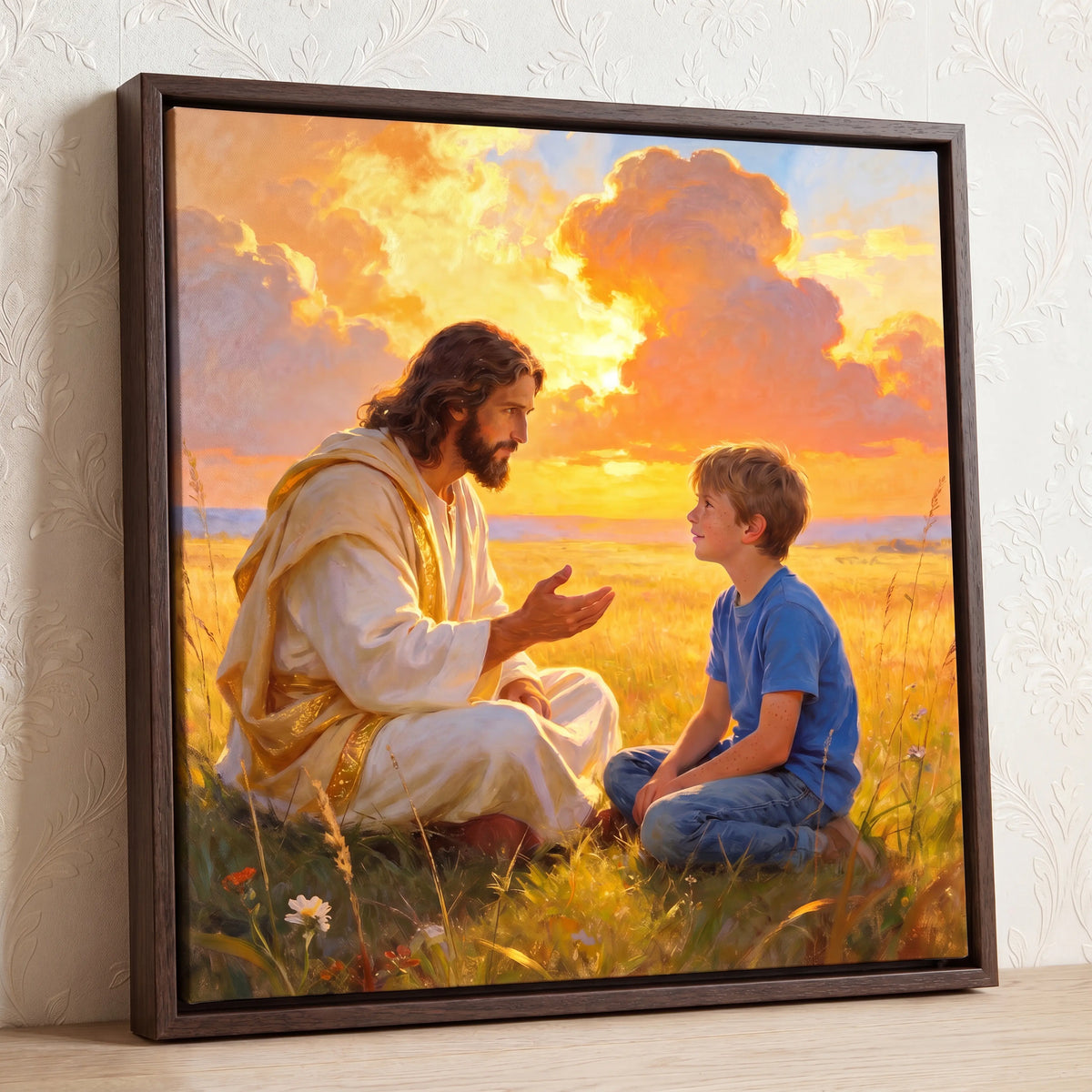 Jesus Teaching Moment personalized portrait in a dark wood frame