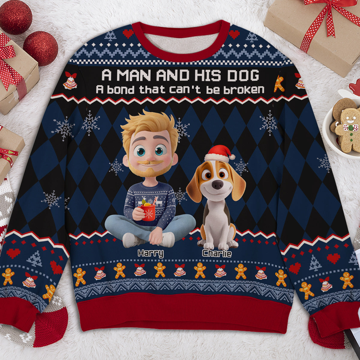 Just A Man Who Loves His Dog Christmas - Personalized All-Over-Print Sweatshirt