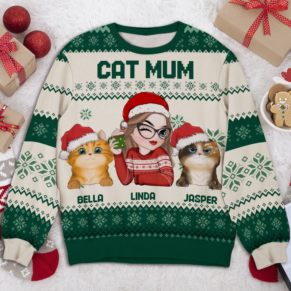 Cat Mom Christmas - Personalized All-Over-Print Sweatshirt