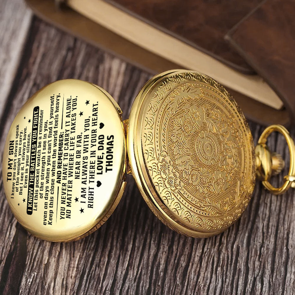My Son My Strength - Personalized Print Pocket Watch - Christmas Gift For Son, Kids
