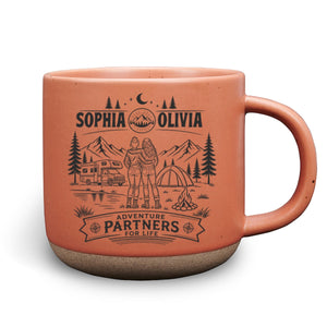 Adventure Partners For Life - Personalized Pottery Mug - Orange