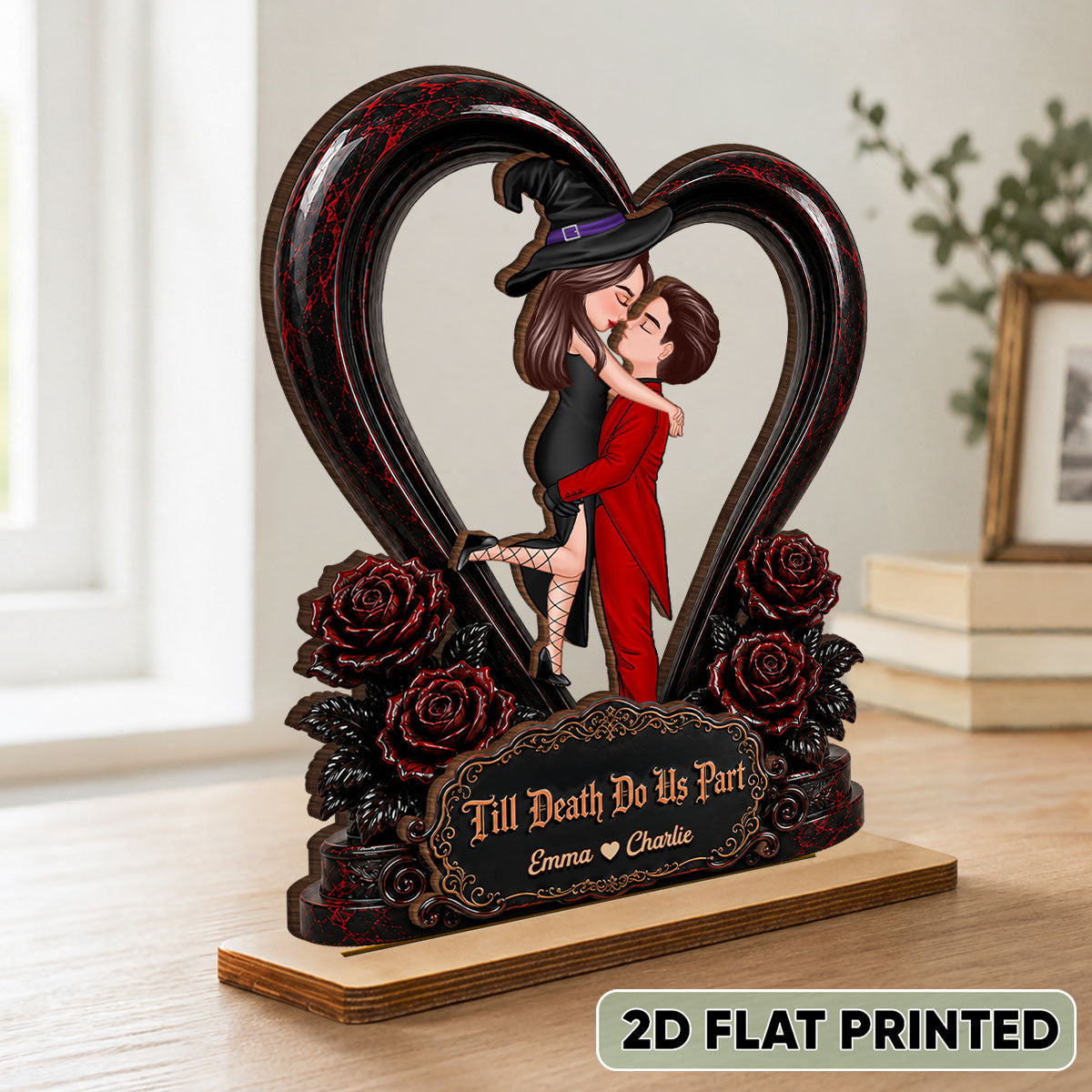 From Our First Kiss Til Our Last Breath Halloween Couple - Personalized 2-Layered Wooden Plaque - Gift For Wife, Husband
