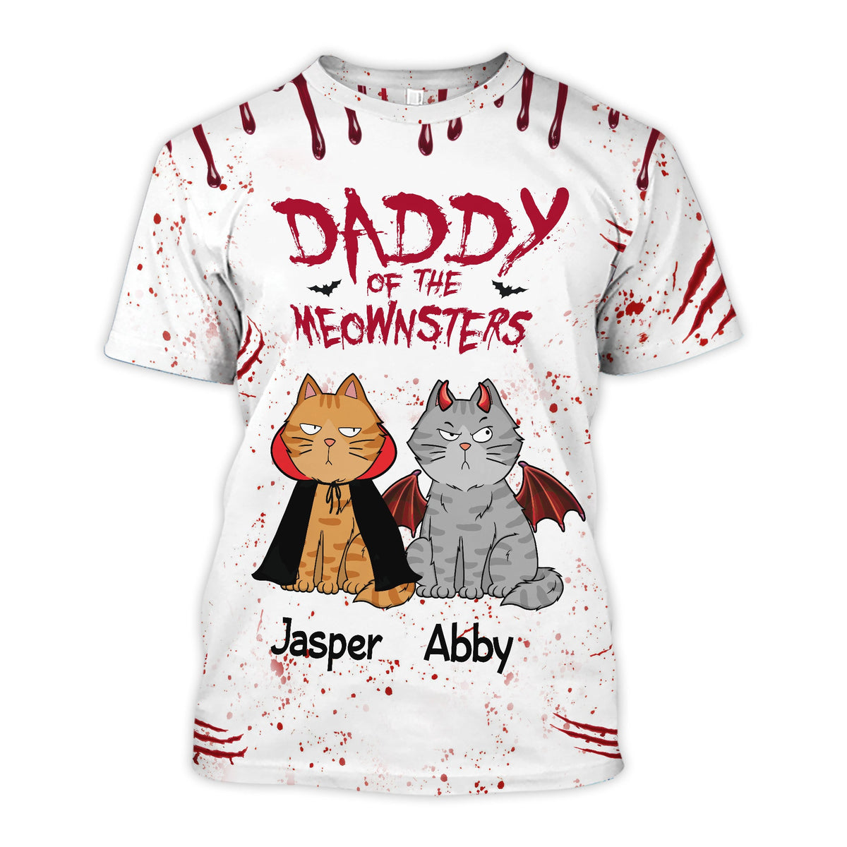 Spooky Halloween Daddy Mommy Of The Monsters Cats - Personalized All-Over Print Shirt - Gift For Mom, Dad