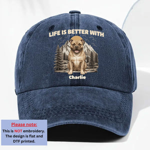 Mountain Trips With Dogs Personalized Vintage Washed Denim Cap