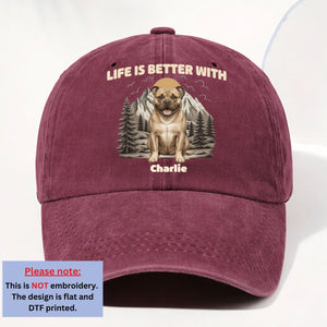 Mountain Trips With Dogs Personalized Vintage Washed Denim Cap