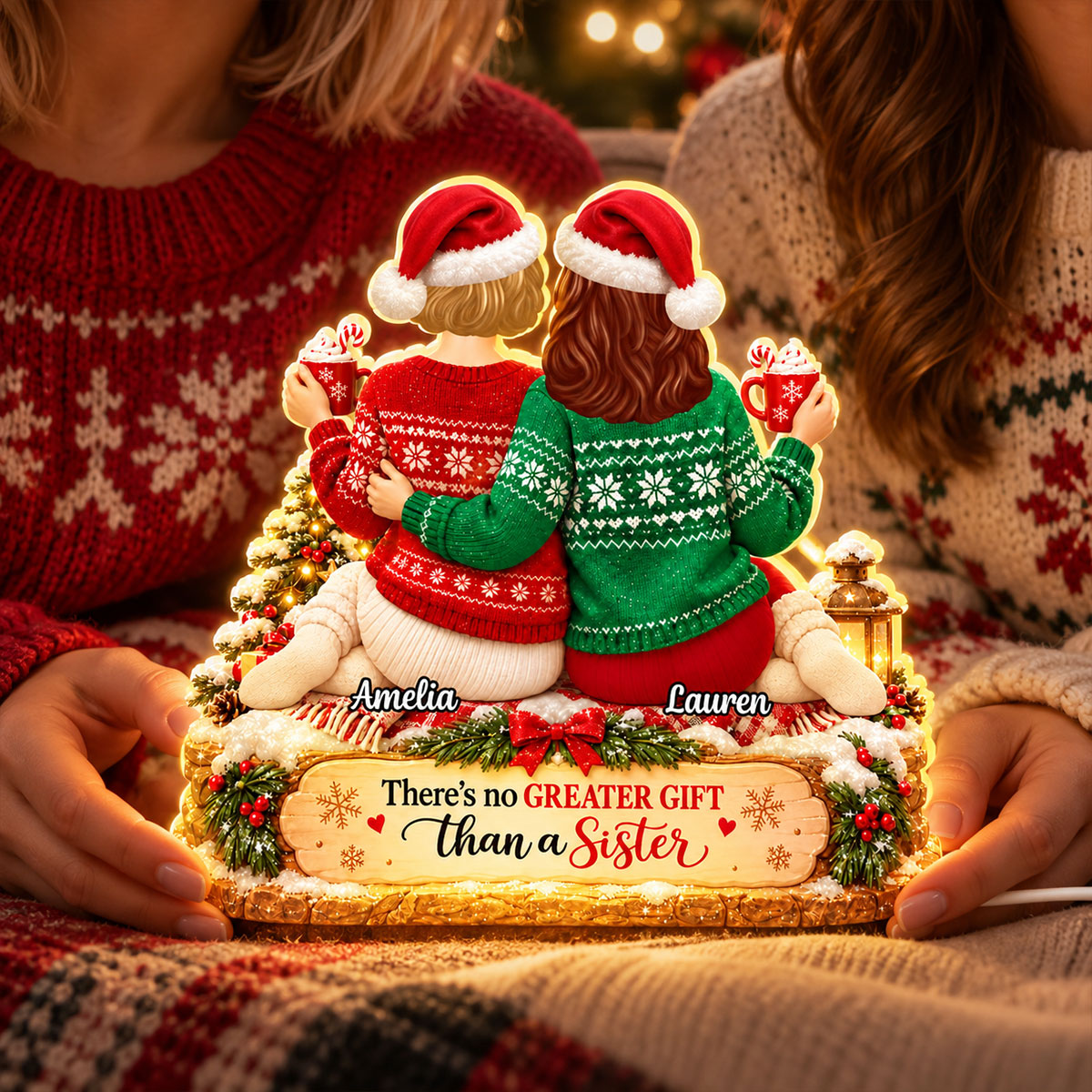 There's No Greater Gift Than Sisters - Personalized Light Box - Christmas Gift For Sister