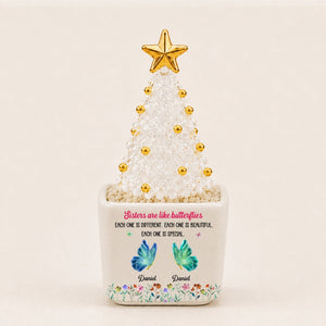 Festive Sister Love Personalized Glass Christmas Tree Yellow