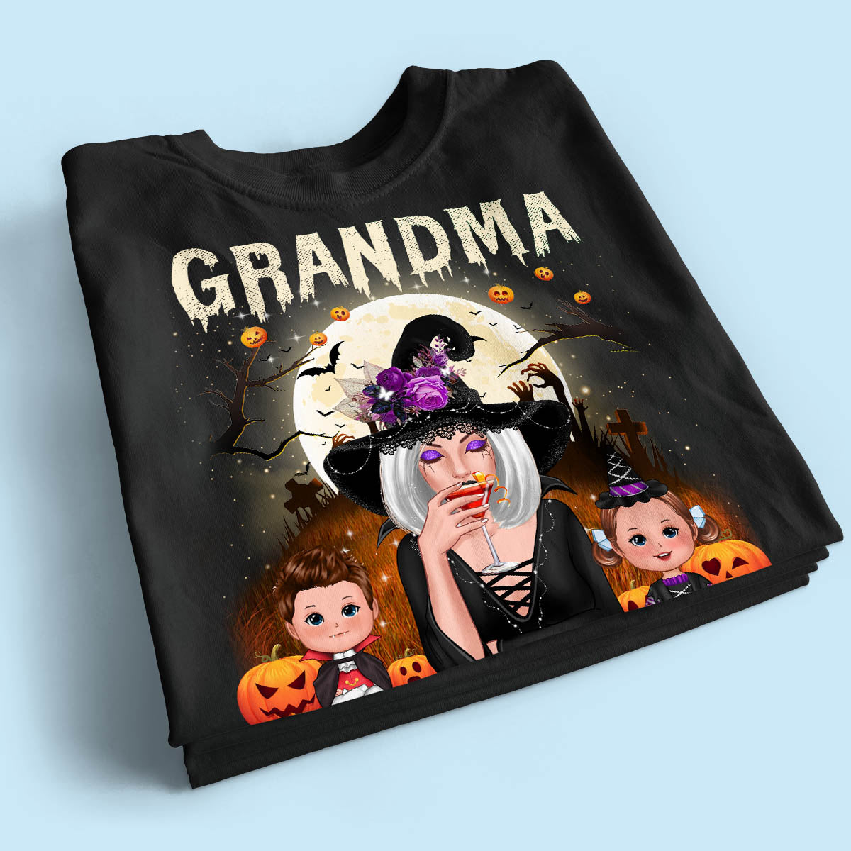 Grandma Mom And Kids Halloween Night - Personalized Shirt - Gift For Mom, Grandma
