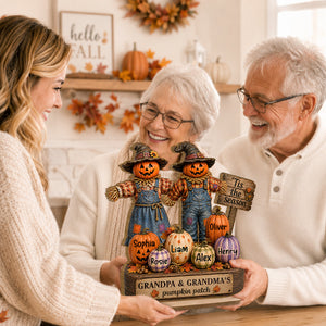 Grandma Grandpa's Pumpkin Patch Scarecrow - Personalized 2-Layered Wooden Plaque - Halloween Fall Decor for Her