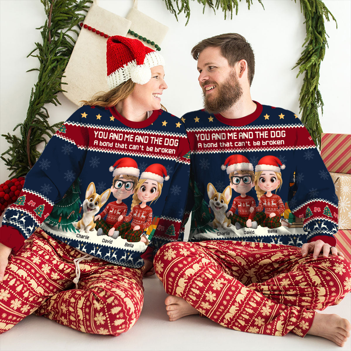 You And Me And Our Dog Christmas - Personalized All-Over-Print Sweatshirt